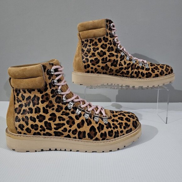 NEW Greats Lorimer Ankle Boot Womens 10 Leopard Print Calf Hair Hiking Utility - Picture 3 of 13
